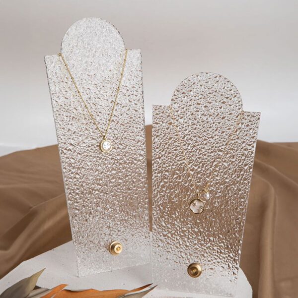 Elegant Frosted Glass Effect Necklace Display Stand with Brass Hardware