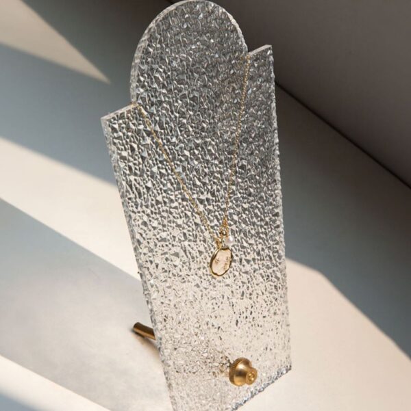 Elegant Frosted Glass Effect Necklace Display Stand with Brass Hardware