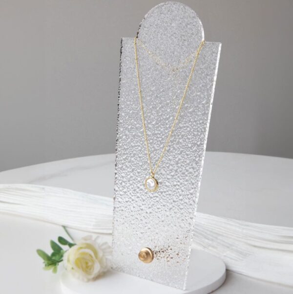 Elegant Frosted Glass Effect Necklace Display Stand with Brass Hardware
