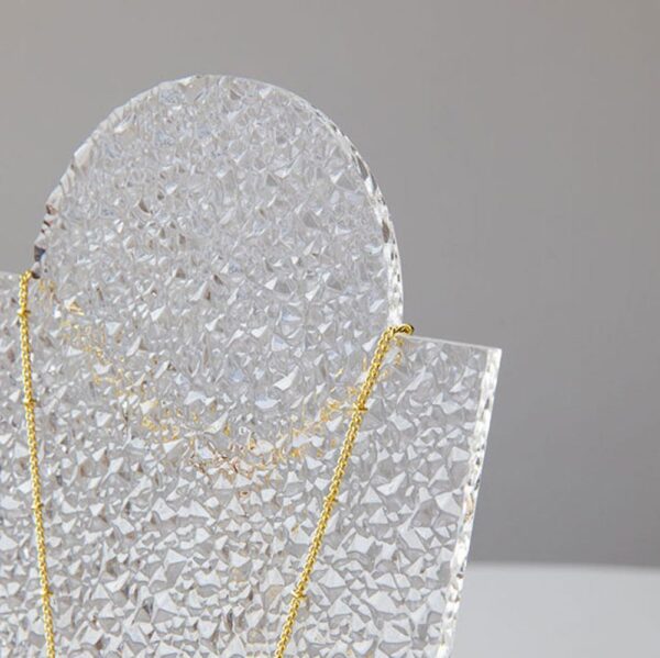 Elegant Frosted Glass Effect Necklace Display Stand with Brass Hardware