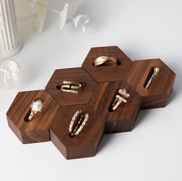 Geometric Walnut Ring Display Stand