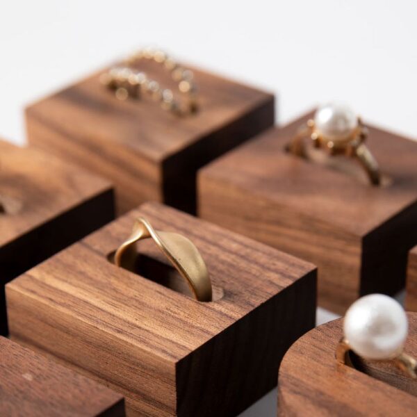 Geometric Walnut Ring Display Stand