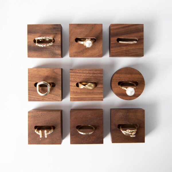 Geometric Walnut Ring Display Stand