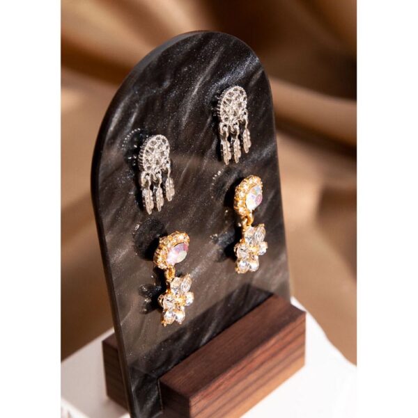 Handcrafted Acrylic Earring Display Stand with Wooden Base