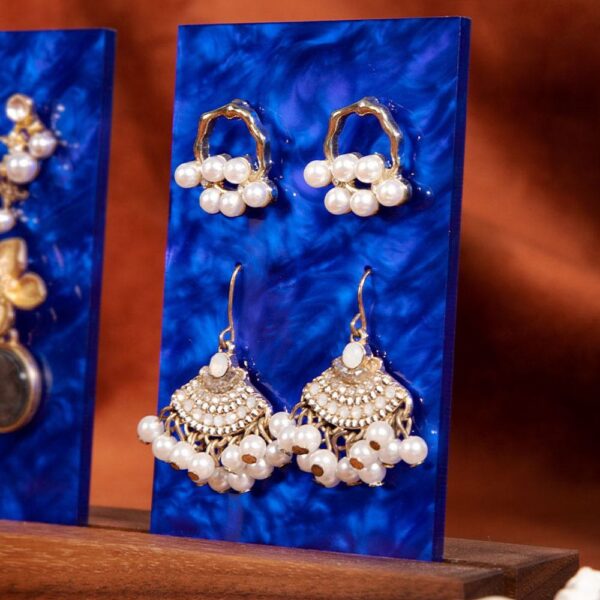 Handcrafted Acrylic Earring Display Stand with Wooden Base