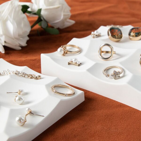 Modern White Plaster Jewelry Display Tray - Minimalist Photography Platform