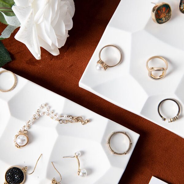 Modern White Plaster Jewelry Display Tray - Minimalist Photography Platform
