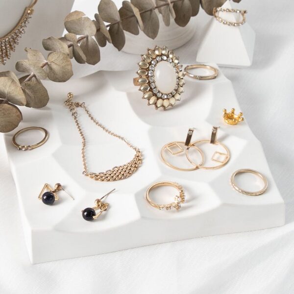 Modern White Plaster Jewelry Display Tray - Minimalist Photography Platform