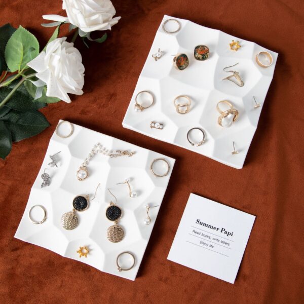 Modern White Plaster Jewelry Display Tray - Minimalist Photography Platform