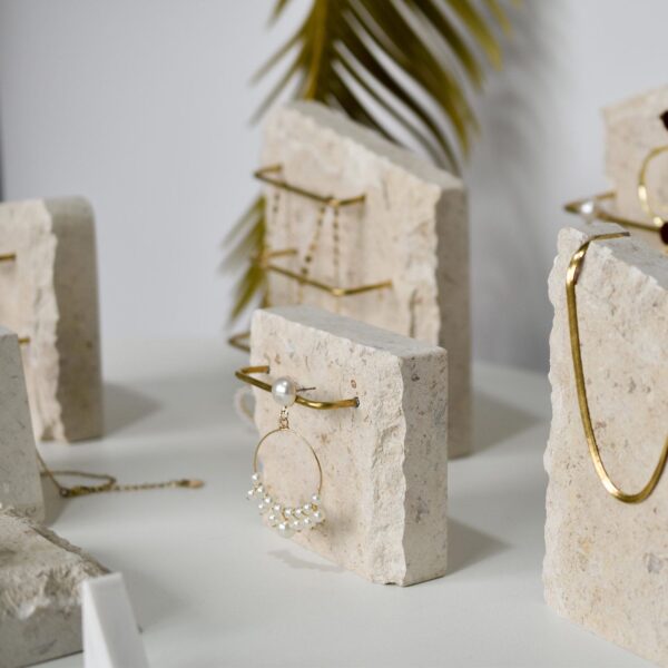 Limestone Earring Display Stand with Brass Rods | Natural Stone Jewelry Organizer