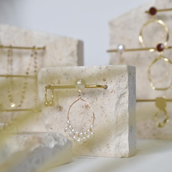 Limestone Earring Display Stand with Brass Rods | Natural Stone Jewelry Organizer