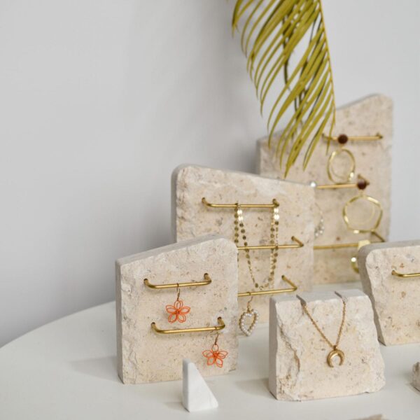 Limestone Earring Display Stand with Brass Rods | Natural Stone Jewelry Organizer