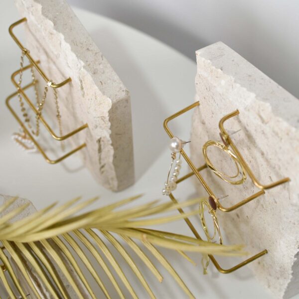 Limestone Earring Display Stand with Brass Rods | Natural Stone Jewelry Organizer