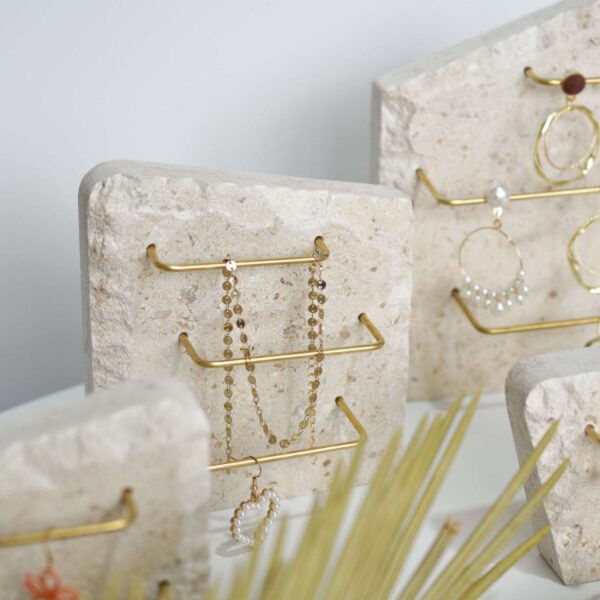 Limestone Earring Display Stand with Brass Rods | Natural Stone Jewelry Organizer