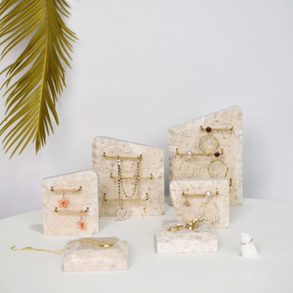 Limestone Earring Display Stand with Brass Rods | Natural Stone Jewelry Organizer