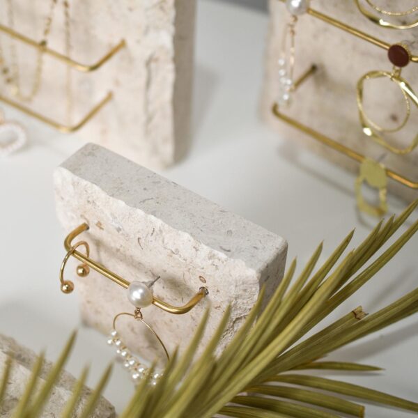 Limestone Earring Display Stand with Brass Rods | Natural Stone Jewelry Organizer