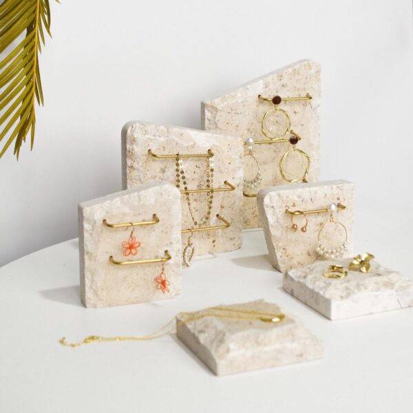Limestone Earring Display Stand with Brass Rods | Natural Stone Jewelry Organizer
