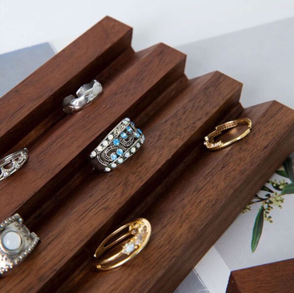 Walnut Wood Ring Display Stand - Elegant Multi-Tier Organizer