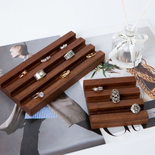Walnut Wood Ring Display Stand - Elegant Multi-Tier Organizer