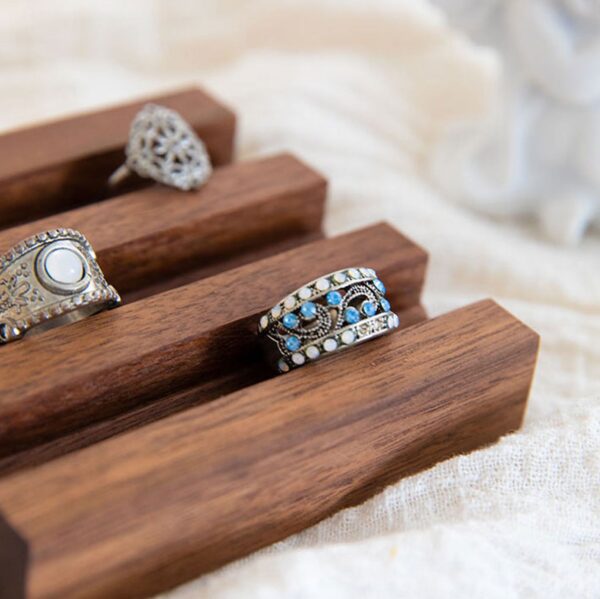 Walnut Wood Ring Display Stand - Elegant Multi-Tier Organizer