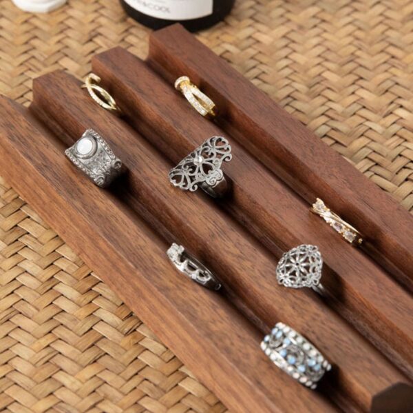 Walnut Wood Ring Display Stand - Elegant Multi-Tier Organizer