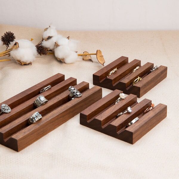 Walnut Wood Ring Display Stand - Elegant Multi-Tier Organizer