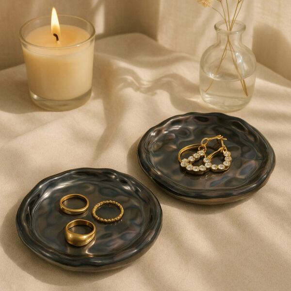 Glass Ripple Display Dish | Smoke Grey Jewelry Organizer