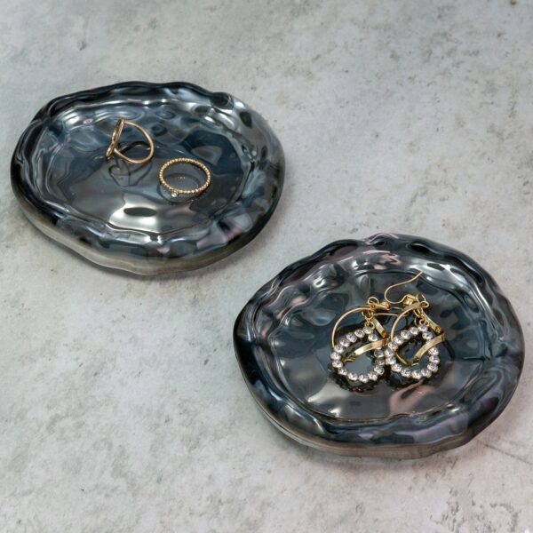 Glass Ripple Display Dish | Smoke Grey Jewelry Organizer