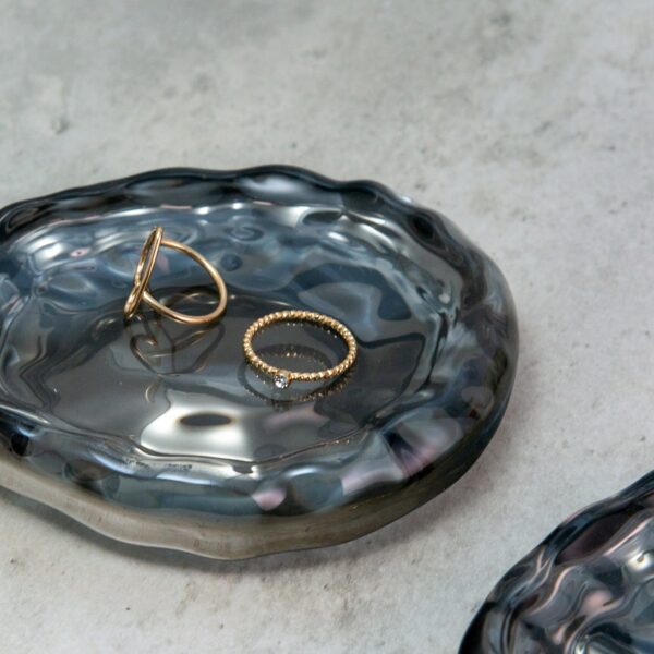 Glass Ripple Display Dish | Smoke Grey Jewelry Organizer
