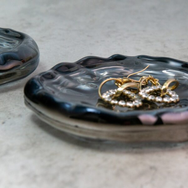 Glass Ripple Display Dish | Smoke Grey Jewelry Organizer