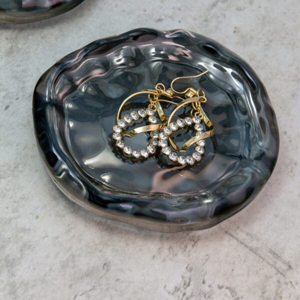 Glass Ripple Display Dish | Smoke Grey Jewelry Organizer