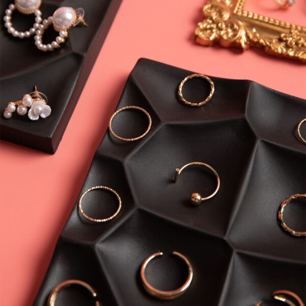Geometric Black Plaster Jewelry Display | Modern Photography Prop Tray
