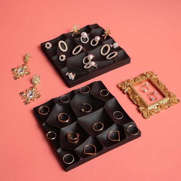 Geometric Black Plaster Jewelry Display | Modern Photography Prop Tray