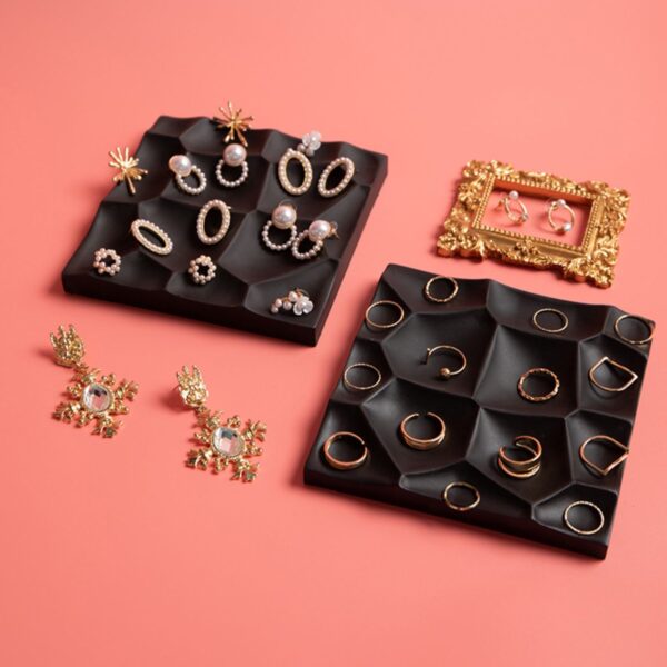 Geometric Black Plaster Jewelry Display | Modern Photography Prop Tray