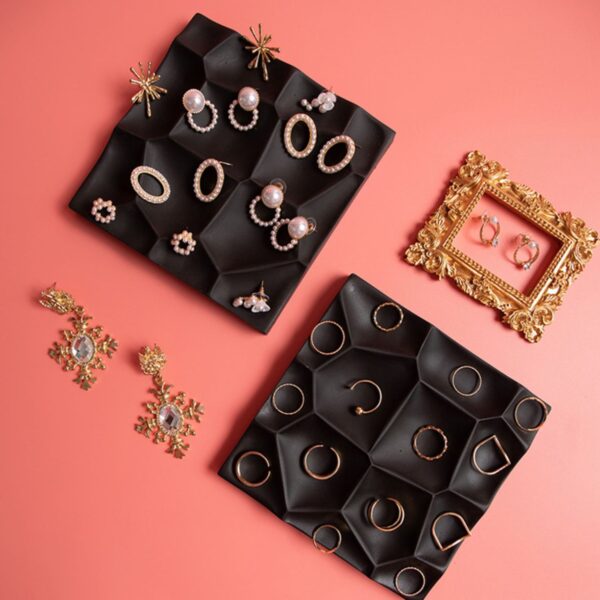 Geometric Black Plaster Jewelry Display | Modern Photography Prop Tray