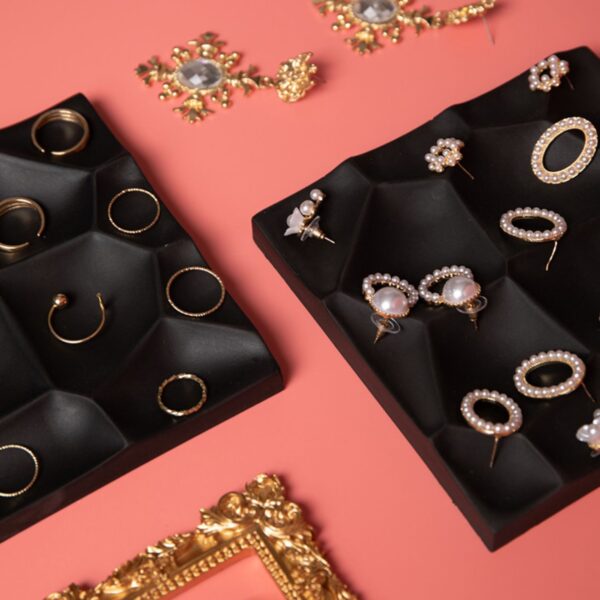 Geometric Black Plaster Jewelry Display | Modern Photography Prop Tray