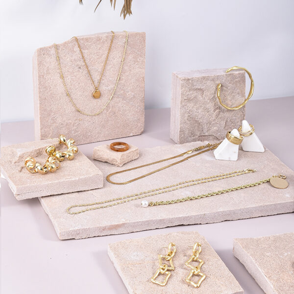 Pink Sandstone Jewelry Display Set | Natural Stone Photography Props
