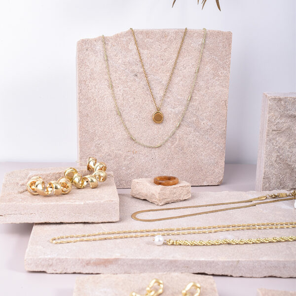 Pink Sandstone Jewelry Display Set | Natural Stone Photography Props