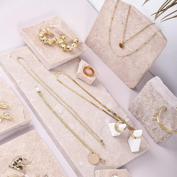 Pink Sandstone Jewelry Display Set | Natural Stone Photography Props