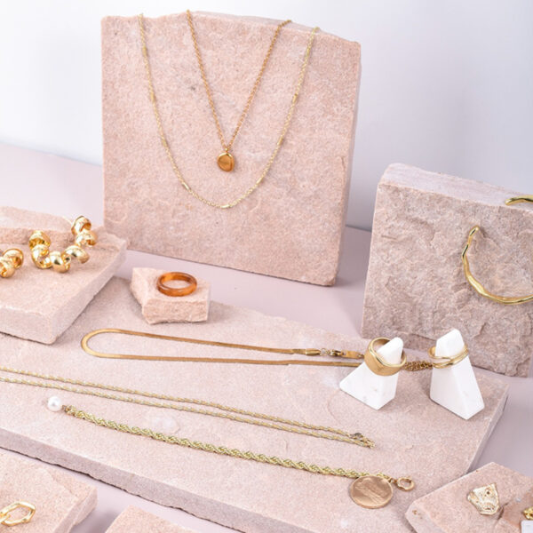 Pink Sandstone Jewelry Display Set | Natural Stone Photography Props