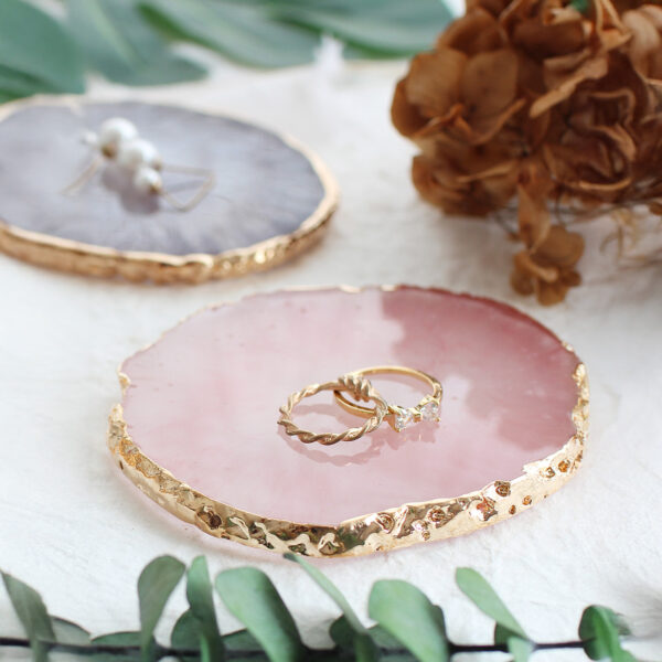 Japanese Style Painted Resin Agate Display Plate | Gold Edge Jewelry Photography Prop
