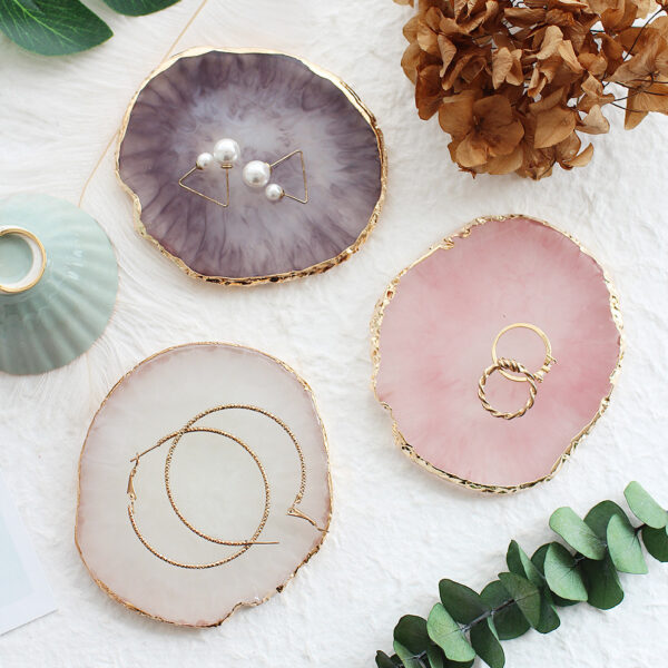 Japanese Style Painted Resin Agate Display Plate | Gold Edge Jewelry Photography Prop
