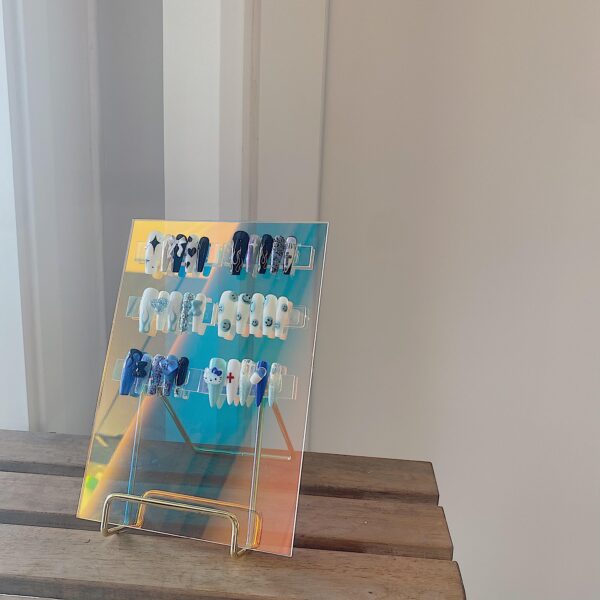 Holographic Acrylic Nail Display Board | Iridescent Press-On Nail Organizer Stand