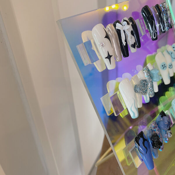 Holographic Acrylic Nail Display Board | Iridescent Press-On Nail Organizer Stand