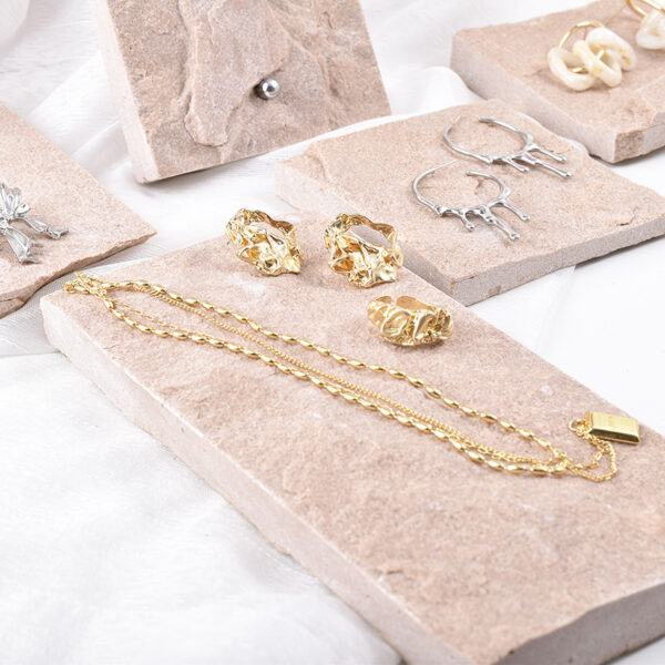 Natural Stone Jewelry Display Stand | Handcrafted Pink Stone Organizer