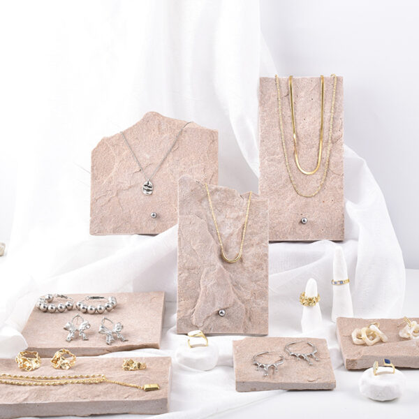 Natural Stone Jewelry Display Stand | Handcrafted Pink Stone Organizer