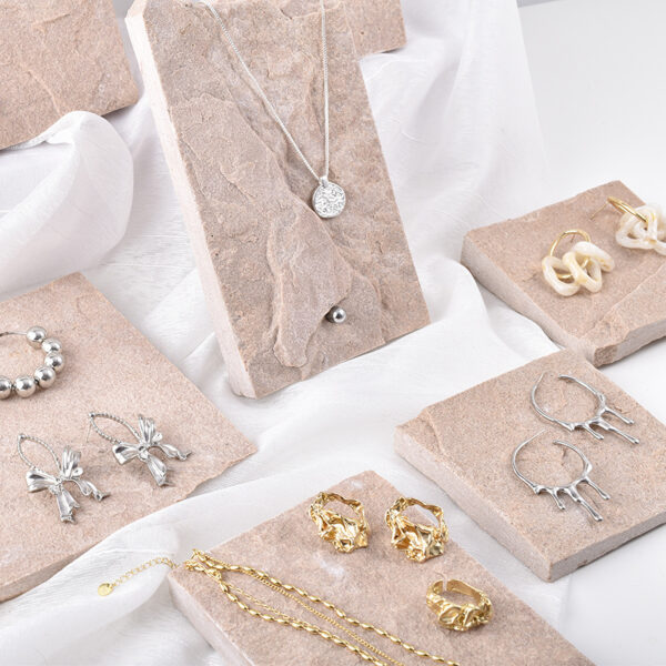 Natural Stone Jewelry Display Stand | Handcrafted Pink Stone Organizer